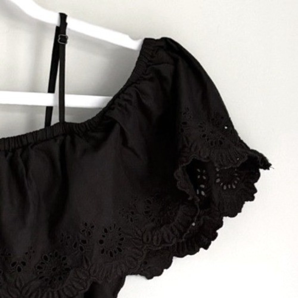 Old Navy Black Maxi Dress Eyelet Off The Shoulder Ruffle Tiered 100% Cotton SZ M - Picture 4 of 12